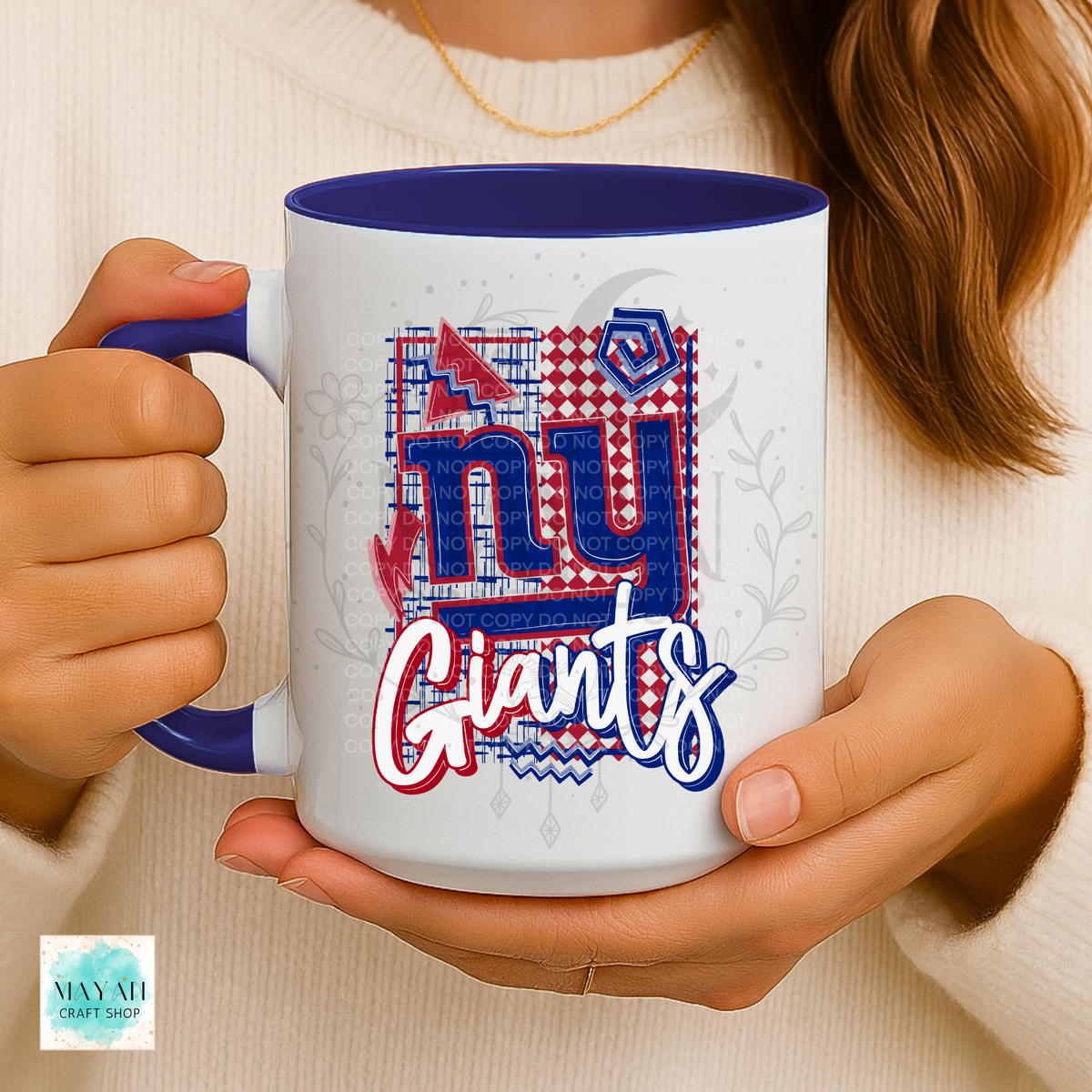 New York football retro navy coffee mug.