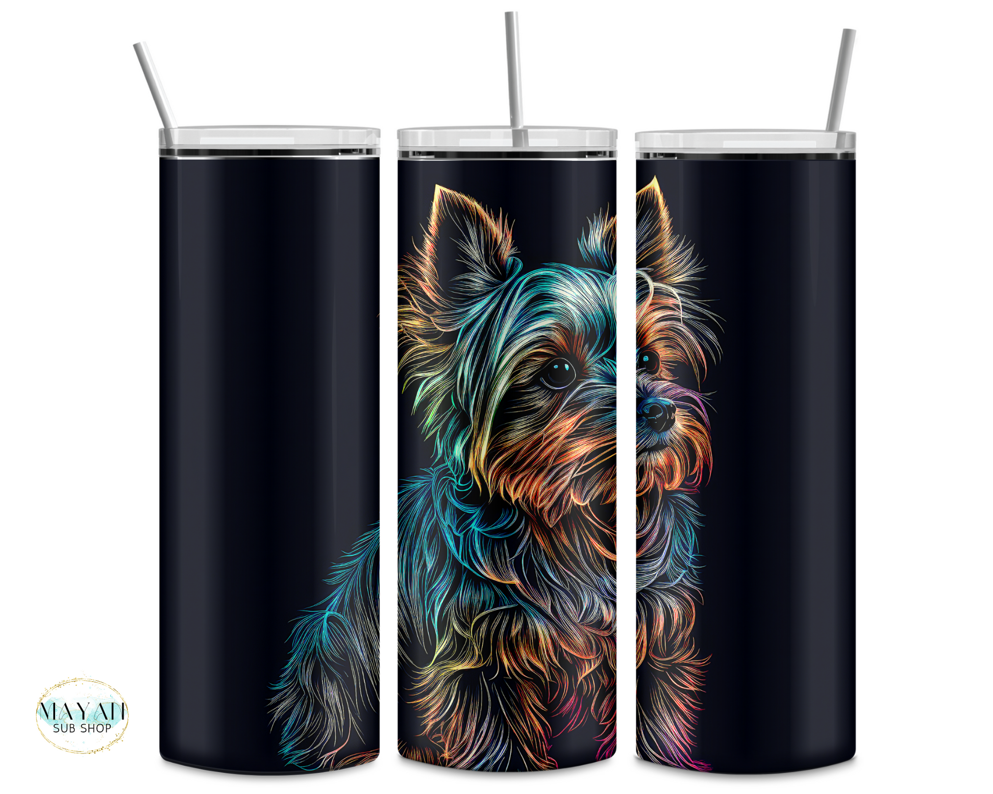 Neon yorkie tumbler. -Mayan Sub Shop