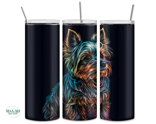 Neon yorkie tumbler. -Mayan Sub Shop