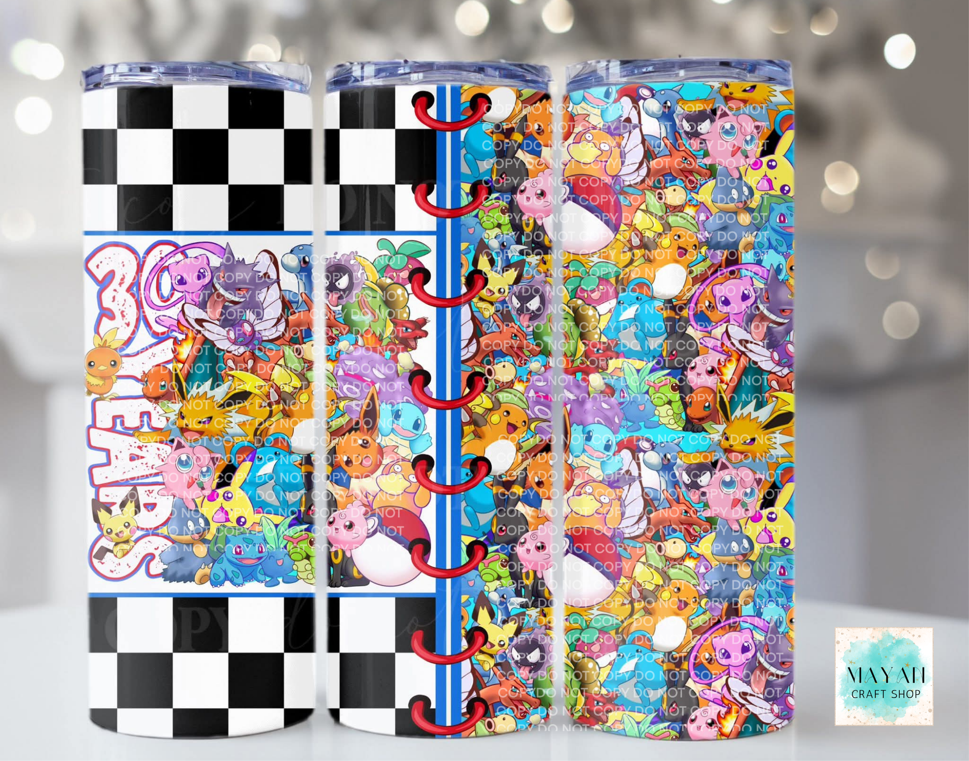 Cartoon anniversary tumbler.