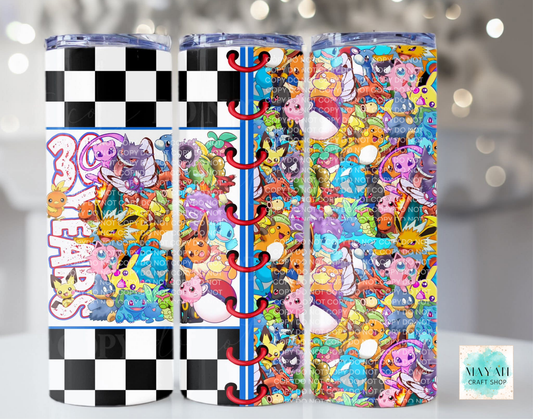 Cartoon anniversary tumbler.