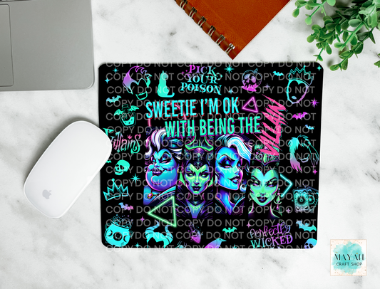Colorful design with text and character illustrations on a marble surface