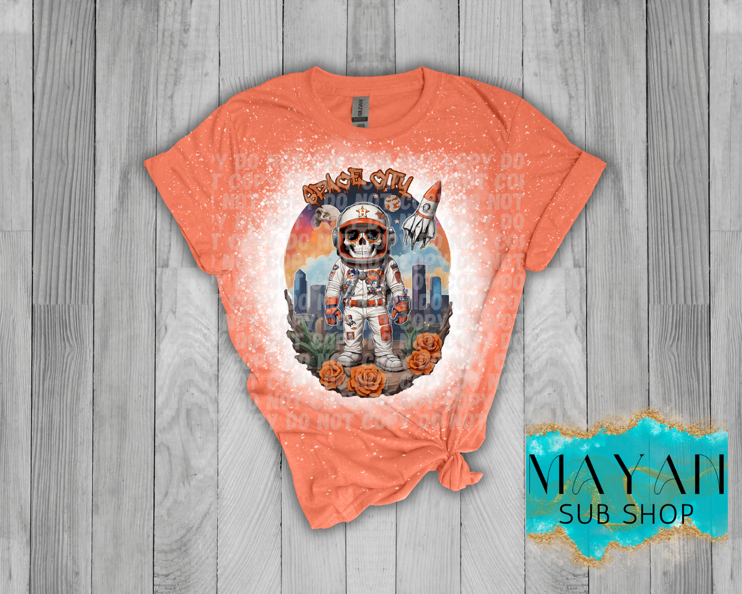 Space City Halloween Bleached Shirt - Mayan Sub Shop