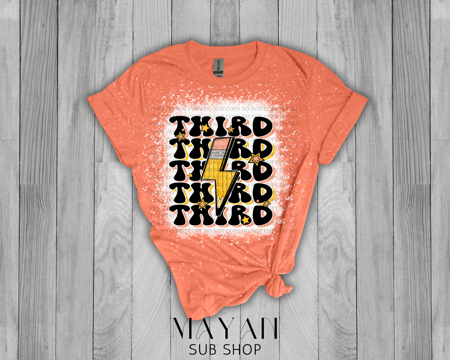 Third grade teacher retro in heather orange bleached shirt. - Mayan Sub Shop