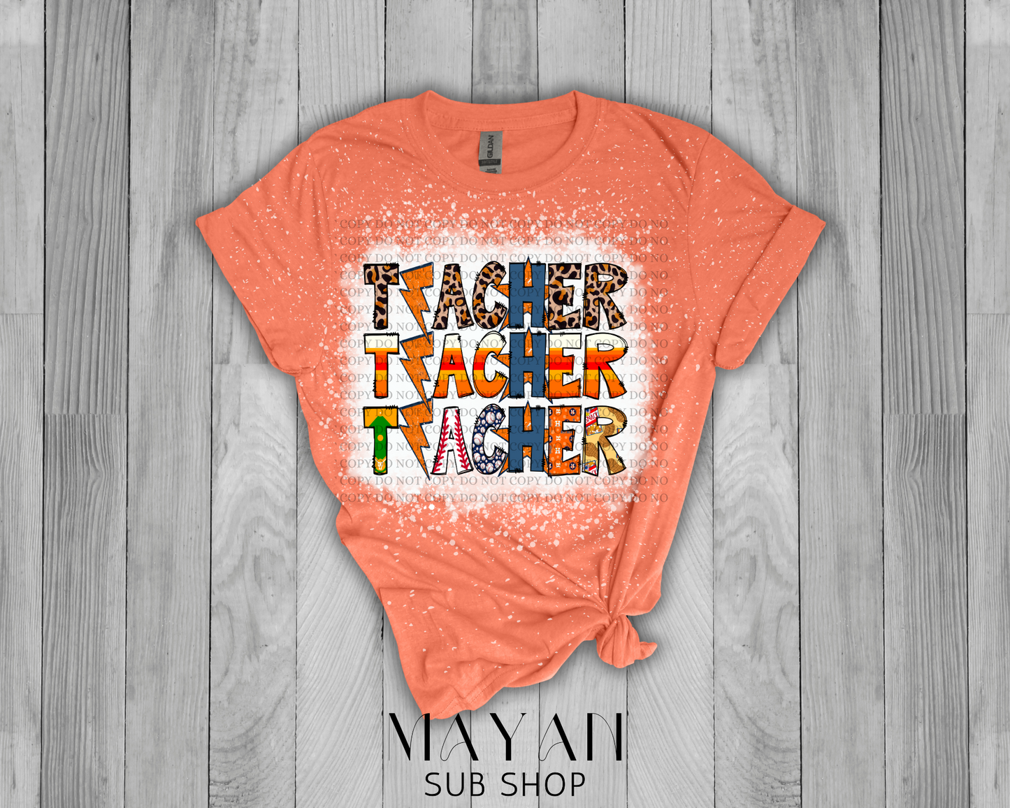 Teacher stacked Astros bleached shirt - Mayan Sub Shop