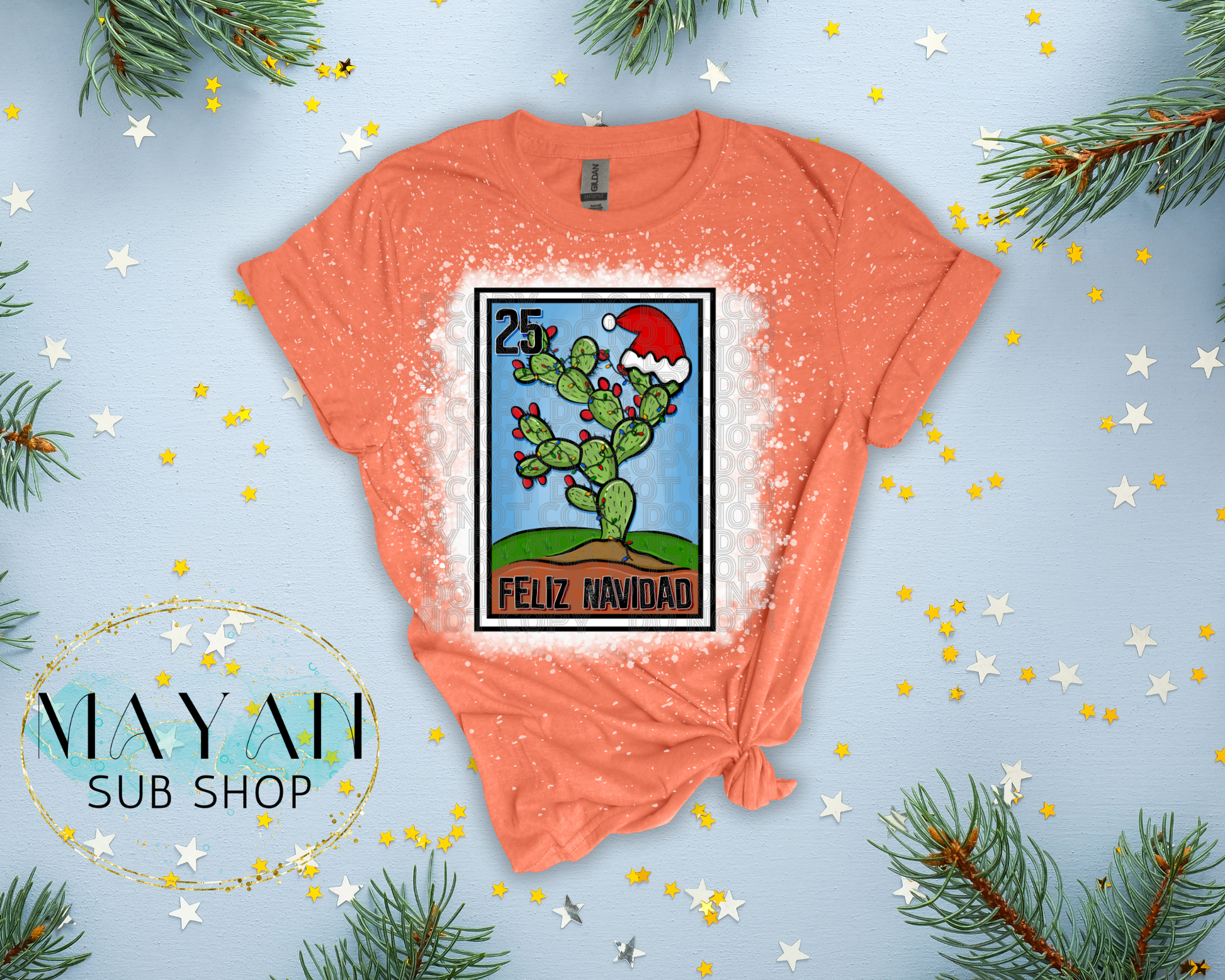 Feliz Navidad Loteria Bleached Shirt - Mayan Sub Shop