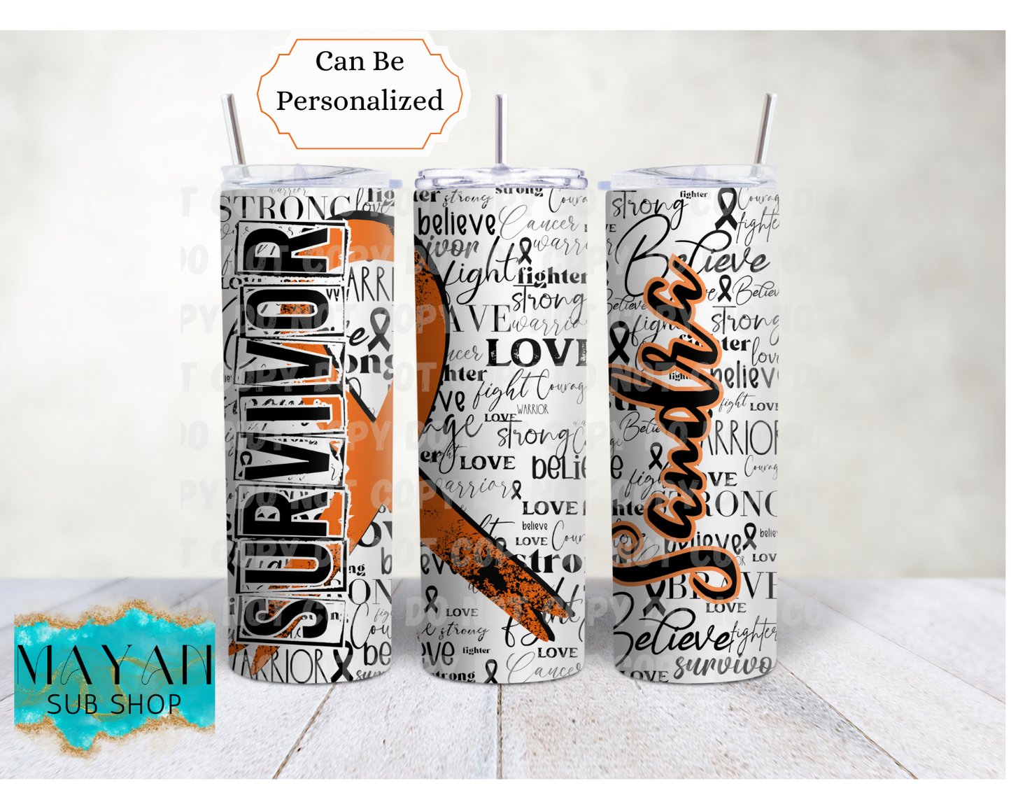 Orange Cancer Survivor Ribbon 20 oz. Skinny Tumbler - Mayan Sub Shop