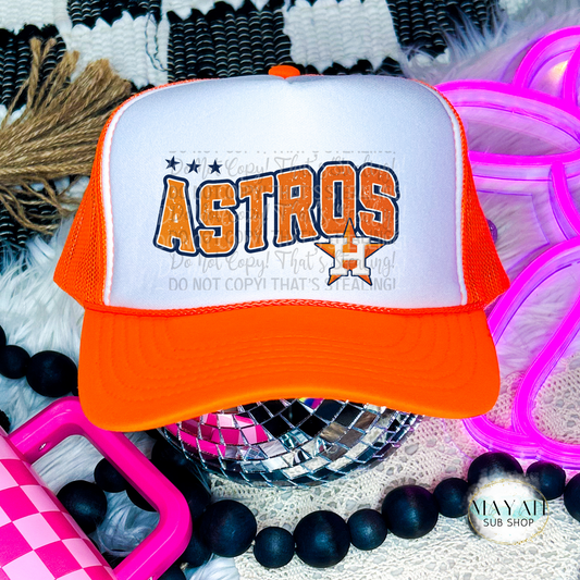 Houston baseball orange trucker hat. -Mayan Sub Shop