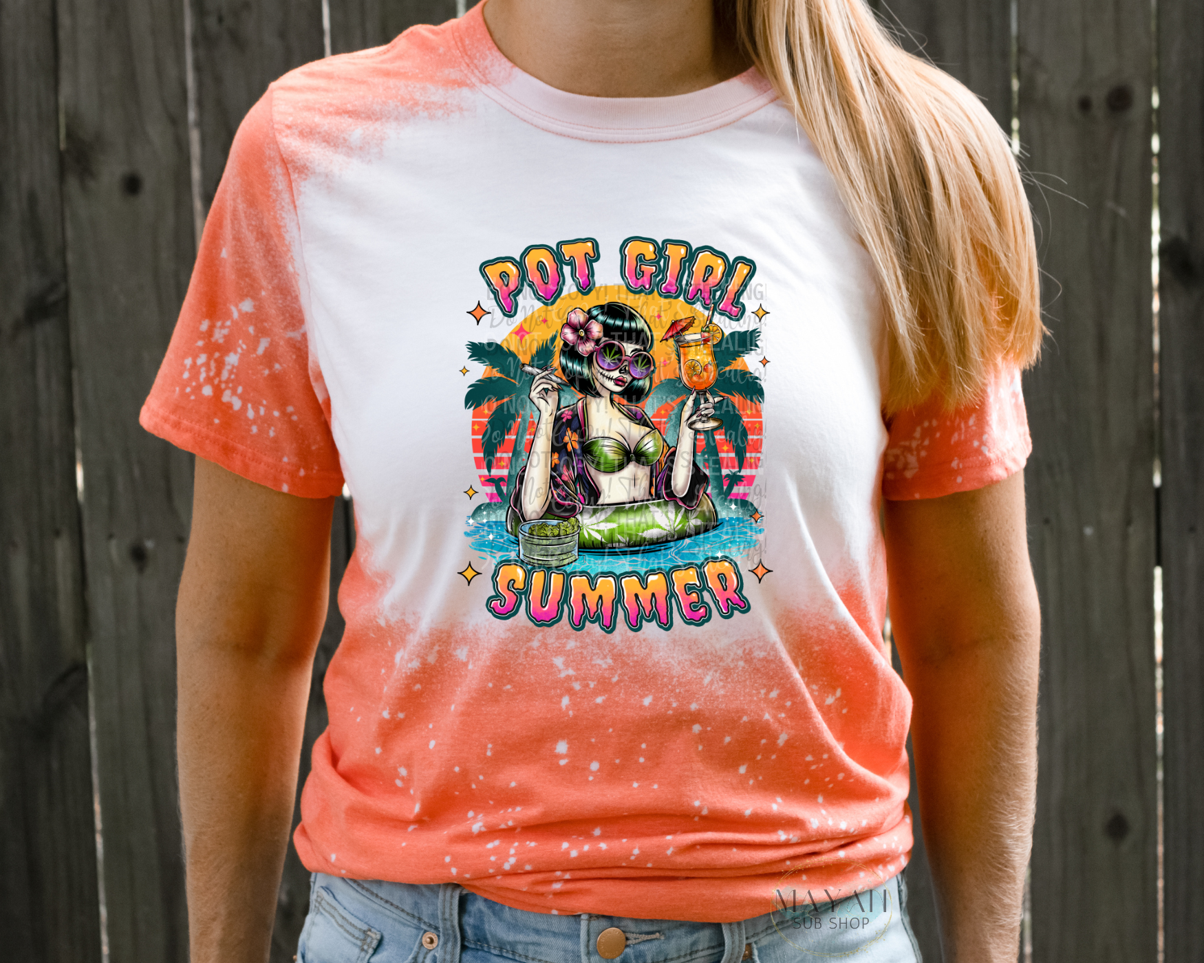 Pot girl summer bleached tee. -Mayan Sub Shop