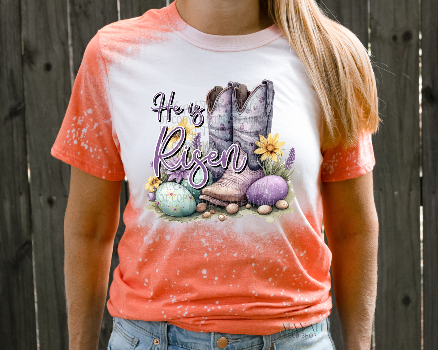 He Is Risen Bleached Tee - Mayan Sub Shop