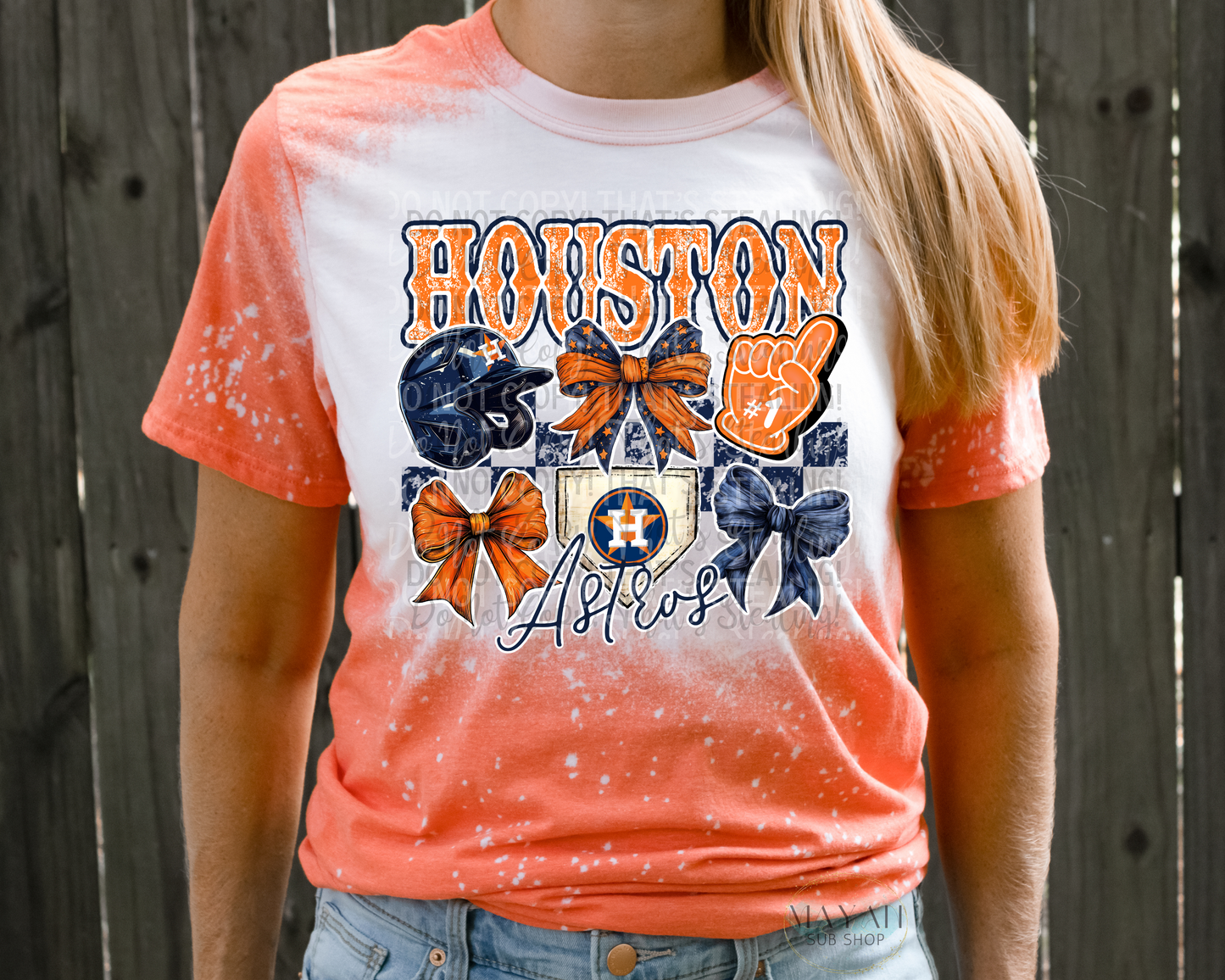 Houston Baseball Coquette Bleached Tee - Mayan Sub Shop