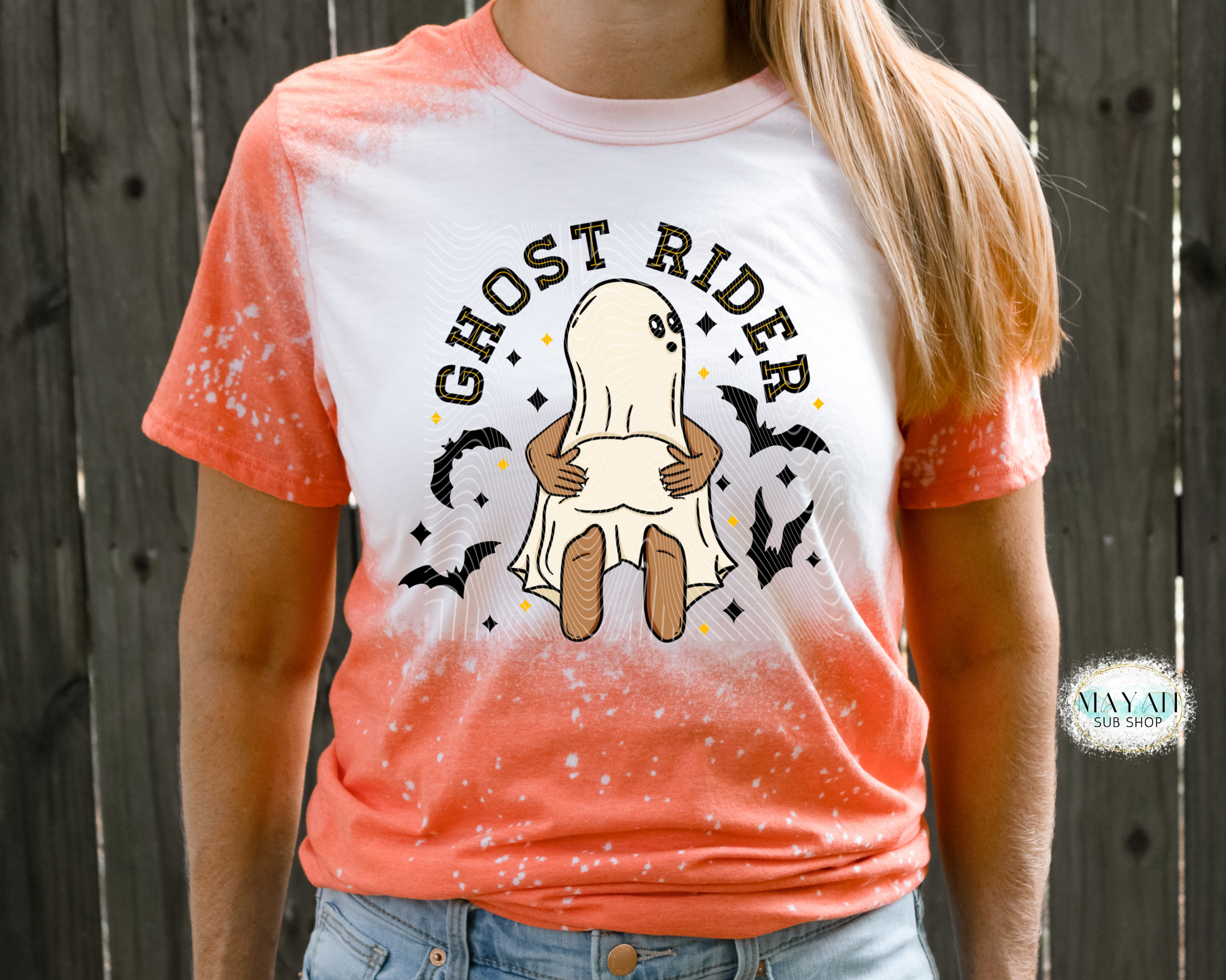 Ghost rider (dark) heather orange bleached tee. -Mayan Sub Shop