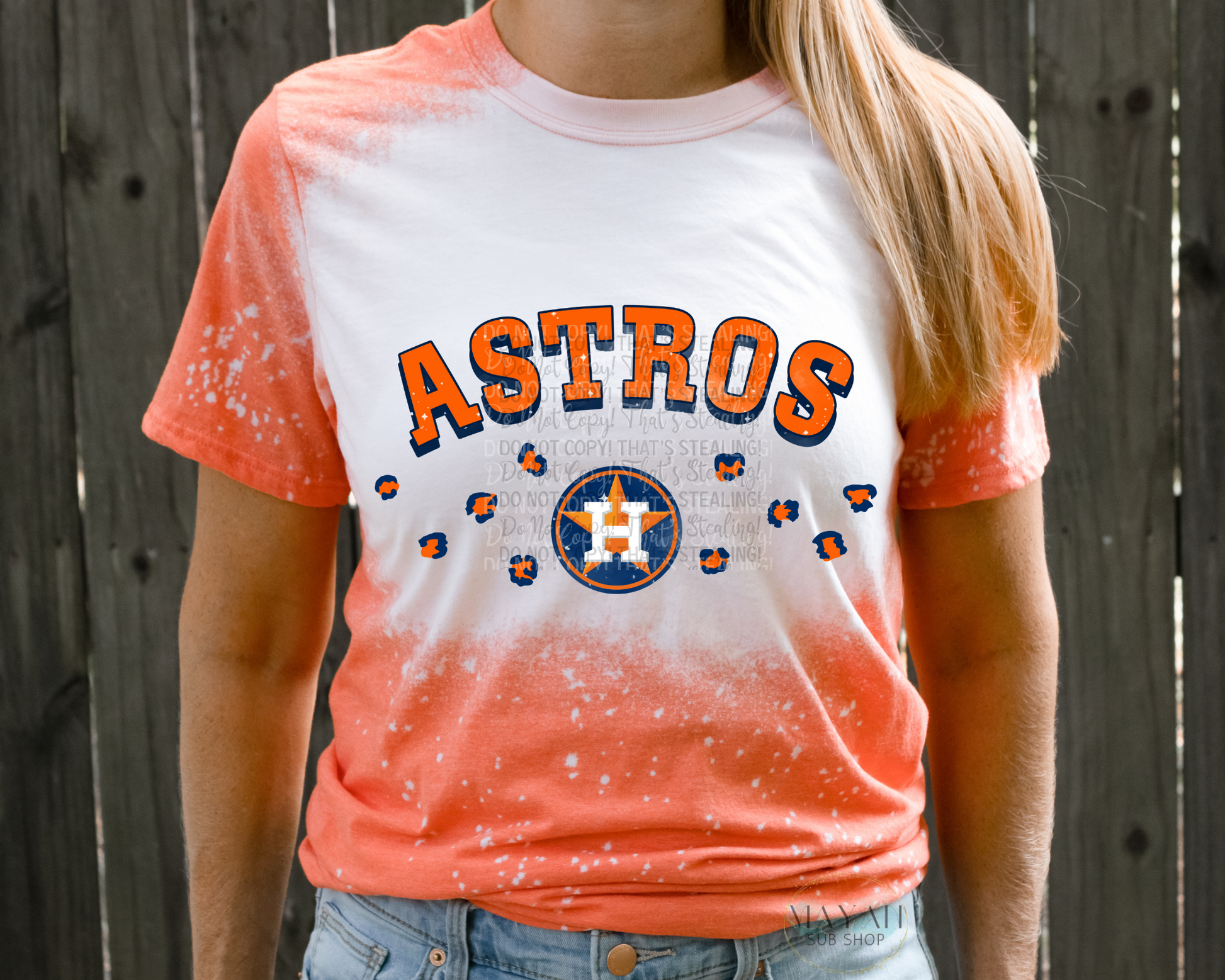 Astros Leopard Bleached Tee - Mayan Sub Shop