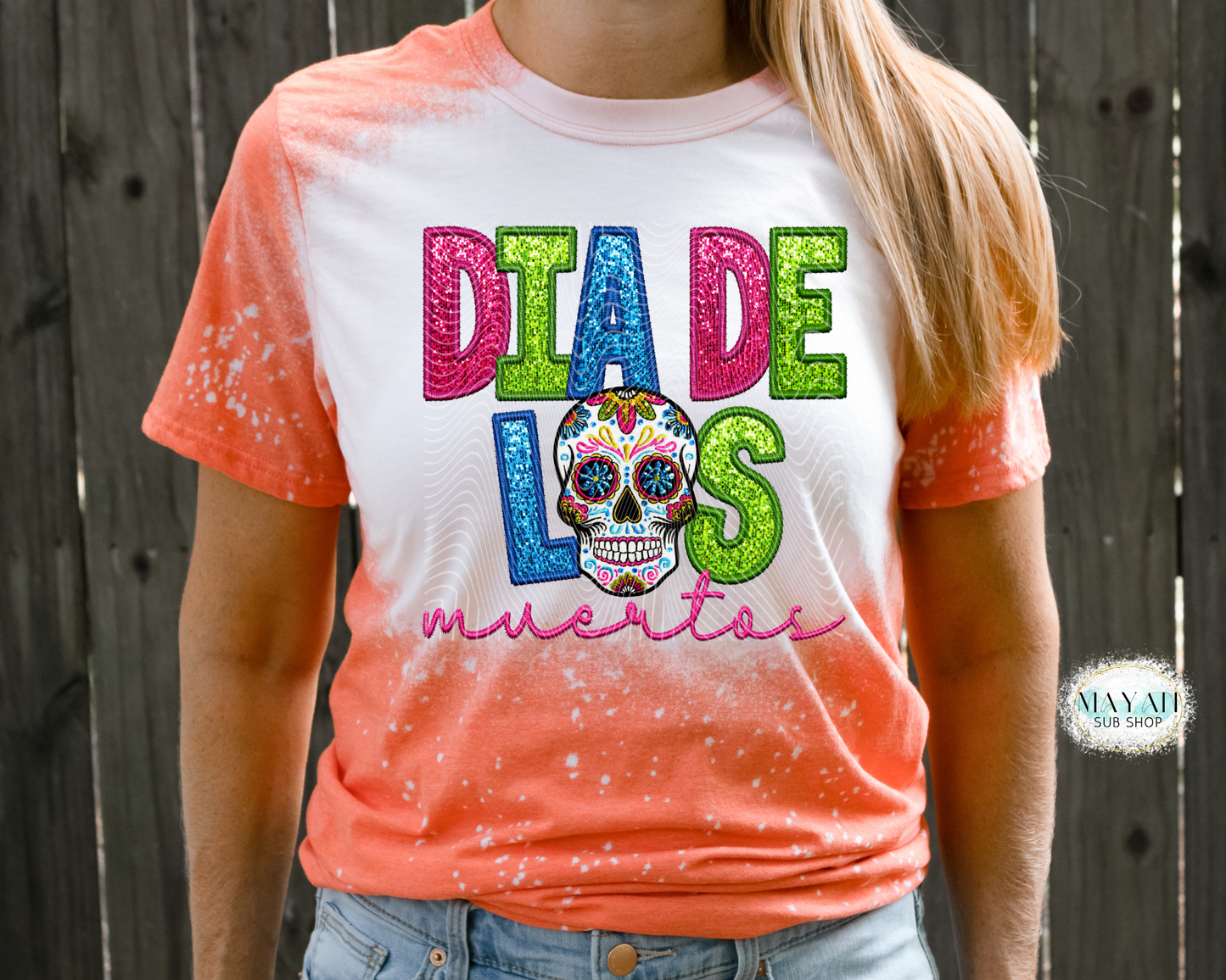 Dia de los muertos sugar skull heather orange bleached tee. -Mayan Sub Shop