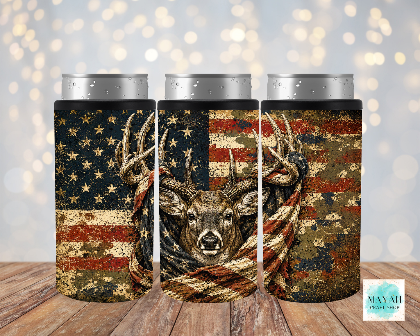 Patriotic Deer Slim Can Cooler