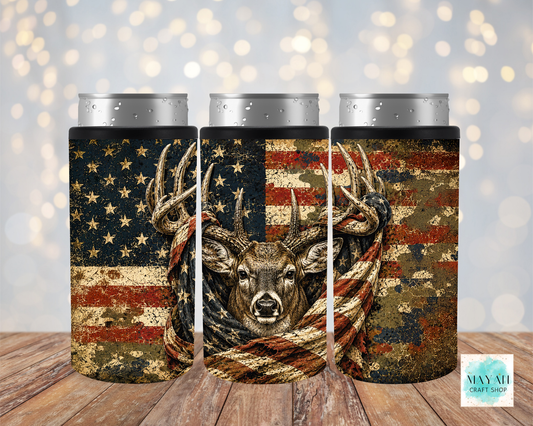 Patriotic Deer Slim Can Cooler - Mayan Craft Shop