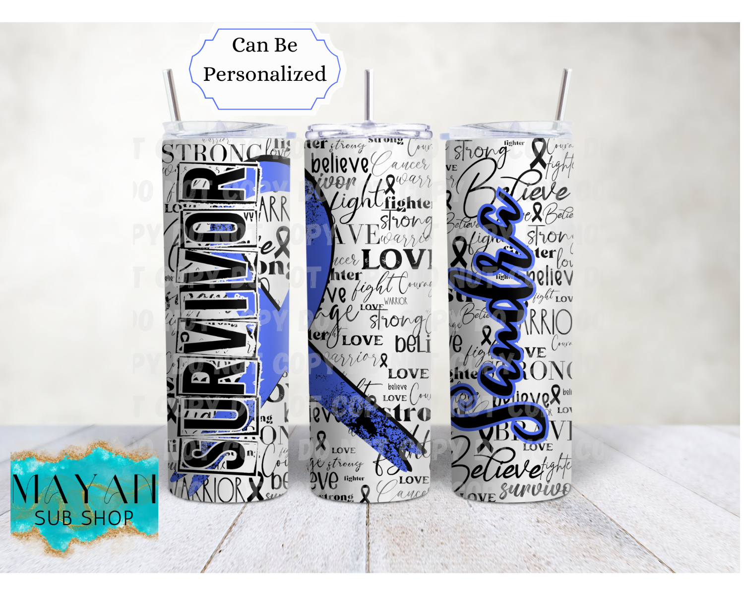 Periwinkle Blue Cancer Survivor Ribbon 20 oz. Skinny Tumbler - Mayan Sub Shop