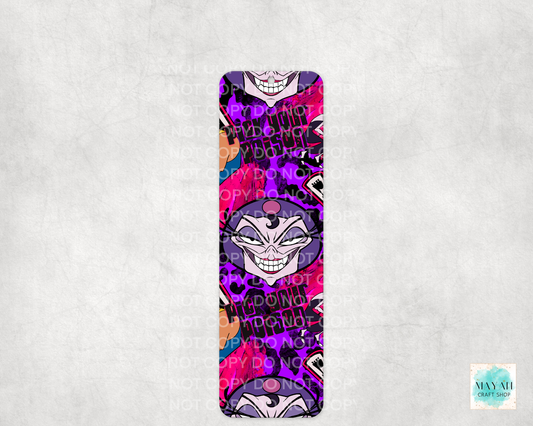 Bookmark with colorful design and text on a light gray background