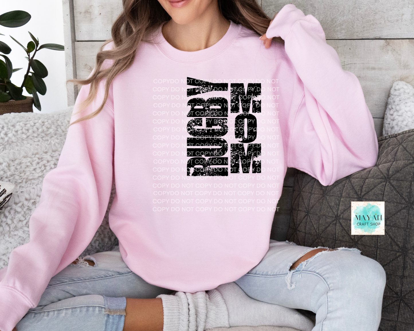 Rugby mom light pink sweatshirt. -Mayan Craft Shop