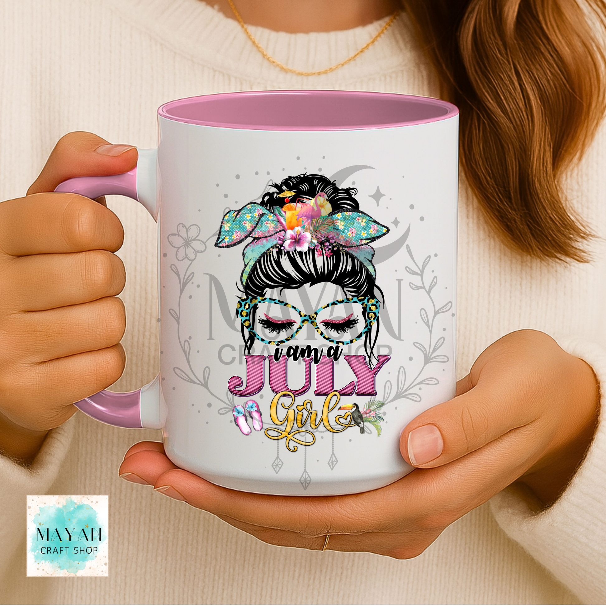 July girl light pink mug.