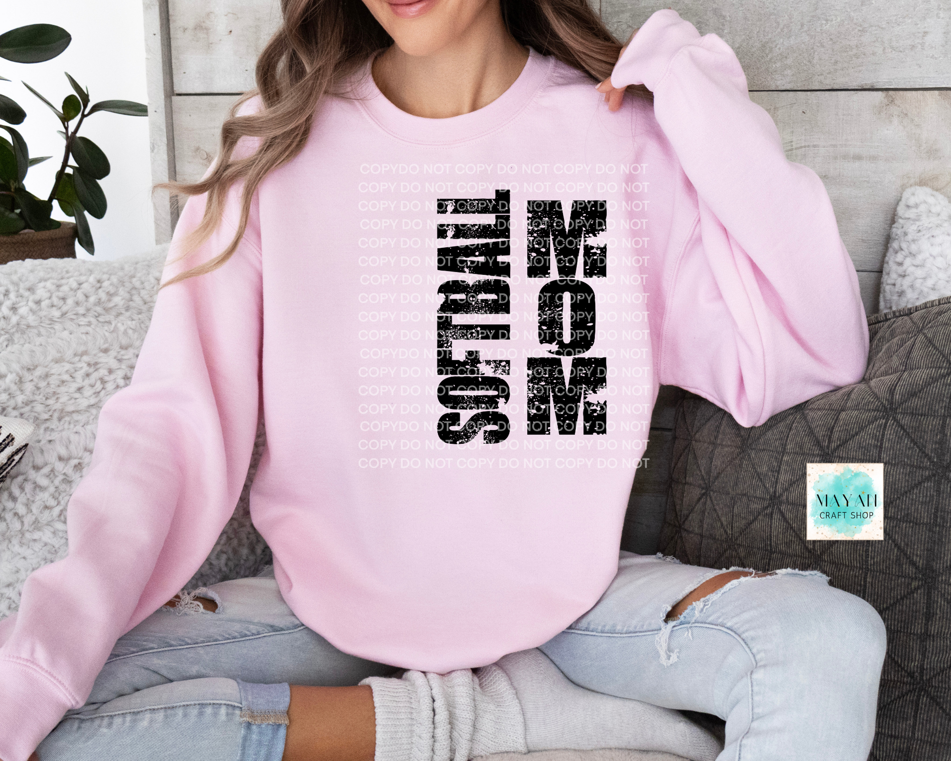 Softball mom light pink sweatshirt. -Mayan Craft Shop