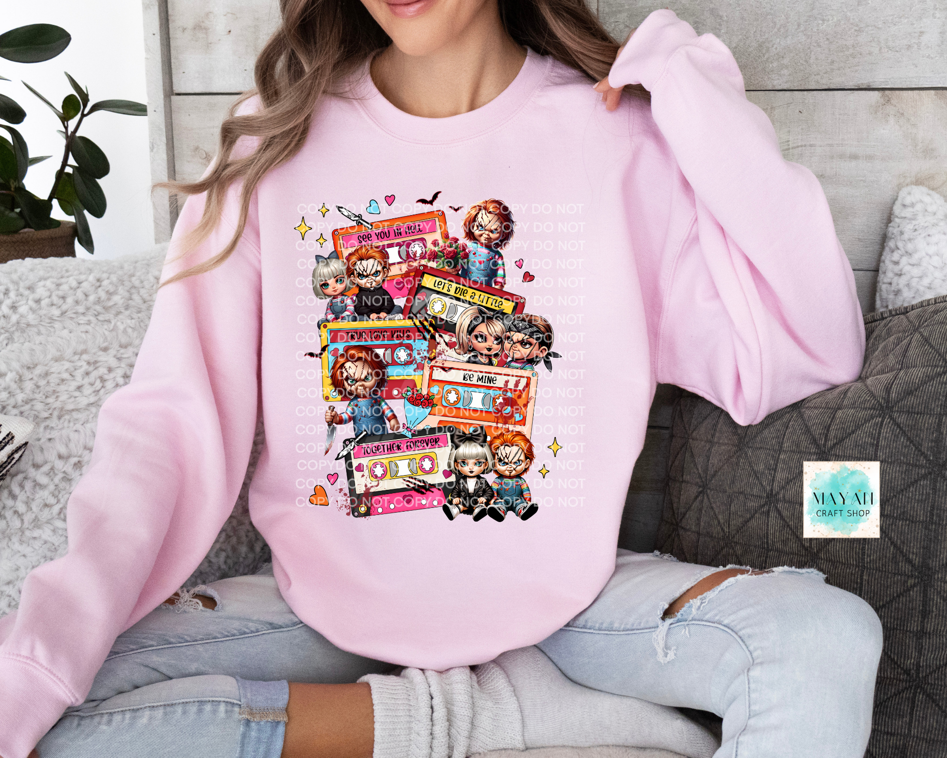 Love mixtape deadly dolls pink sweatshirt. -Mayan Craft Shop