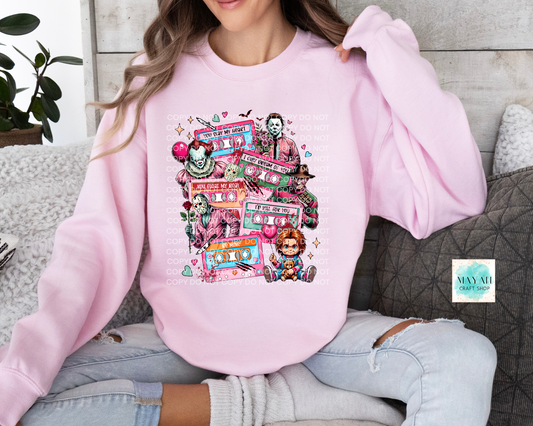 Love mixtape horror pink sweatshirt. -Mayan Craft Shop