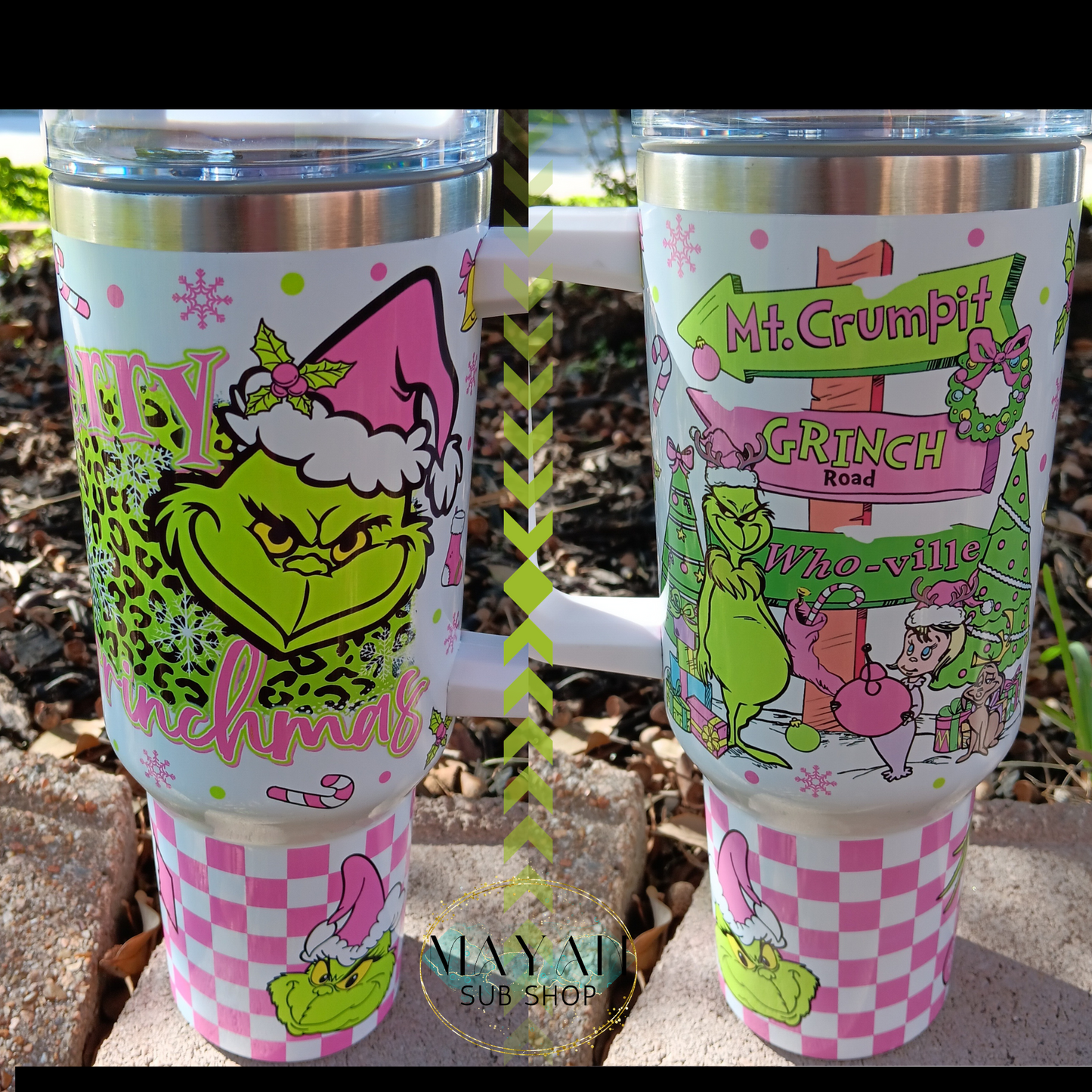 Pink And Green Meany 40 oz Tumbler sample - Mayan Sub Shop