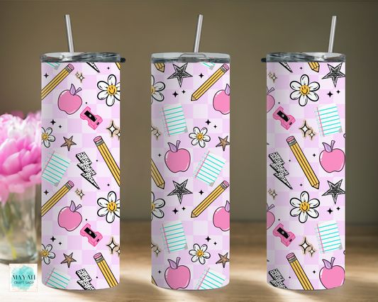 Pink apple checker tumbler.