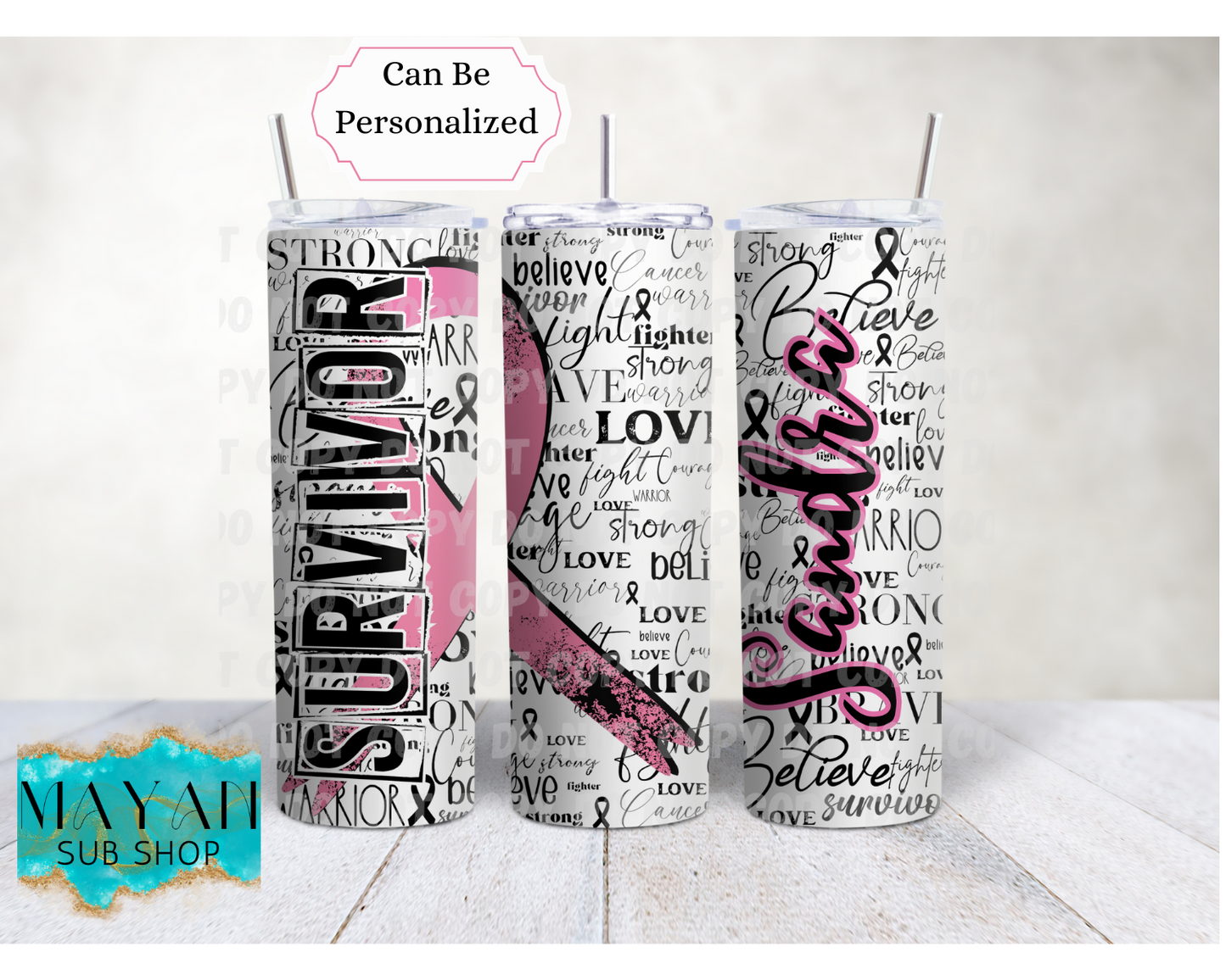 Pink Cancer Survivor Ribbon 20 oz. Skinny Tumbler - Mayan Sub Shop