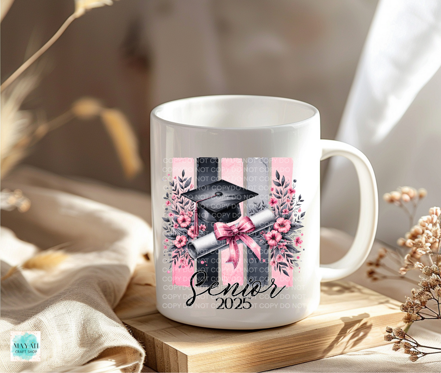 Pink senior 2025 coffee mug. -Mayan Craft Shop