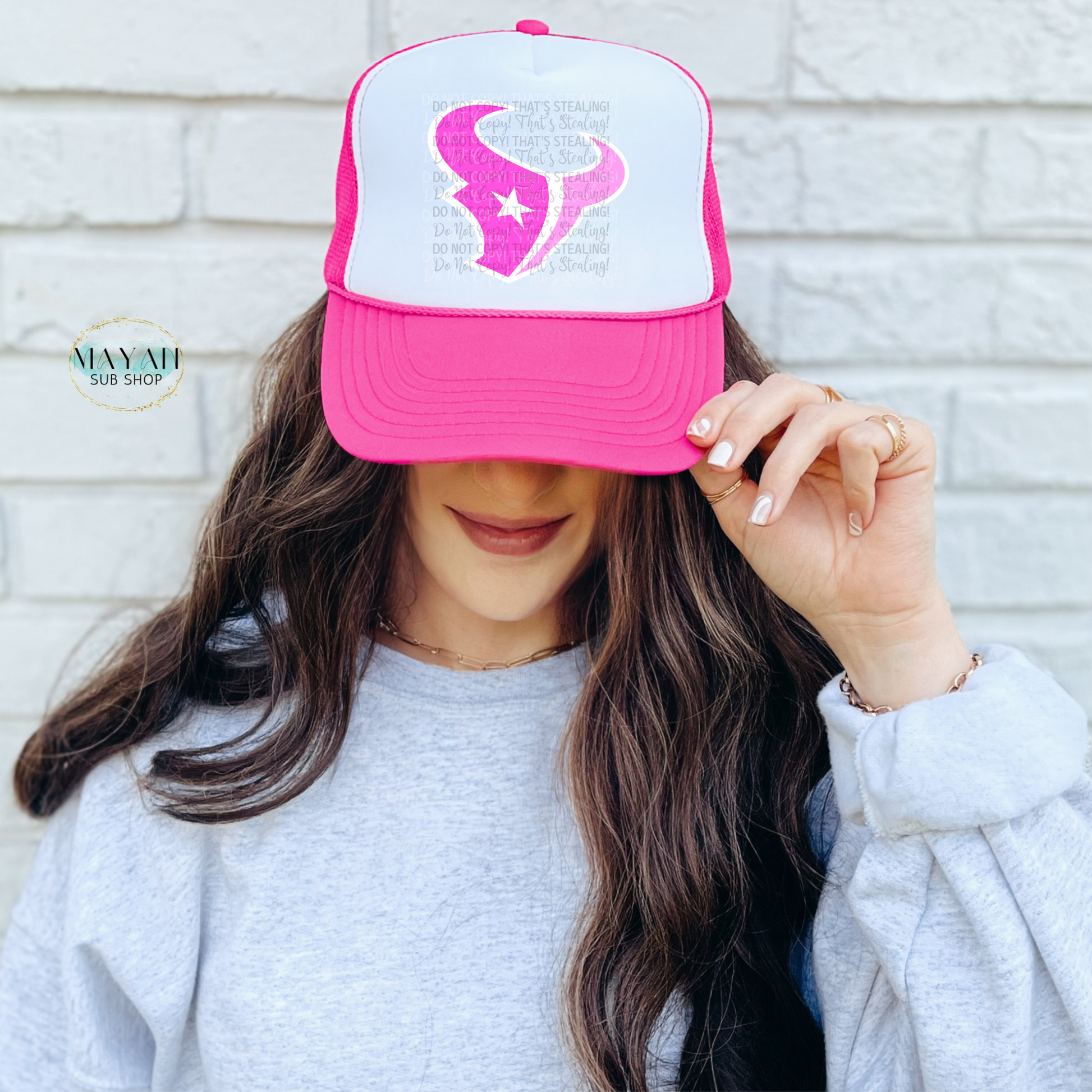 Houston football pink out pink trucker hat. -Mayan Sub Shop