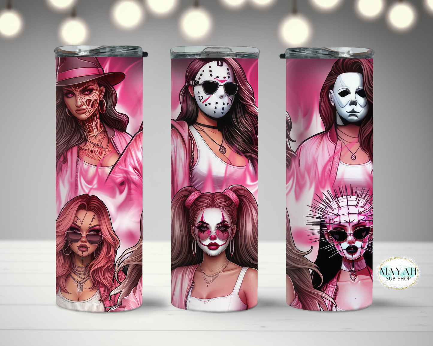 Pink horror tumbler. -Mayan Sub Shop