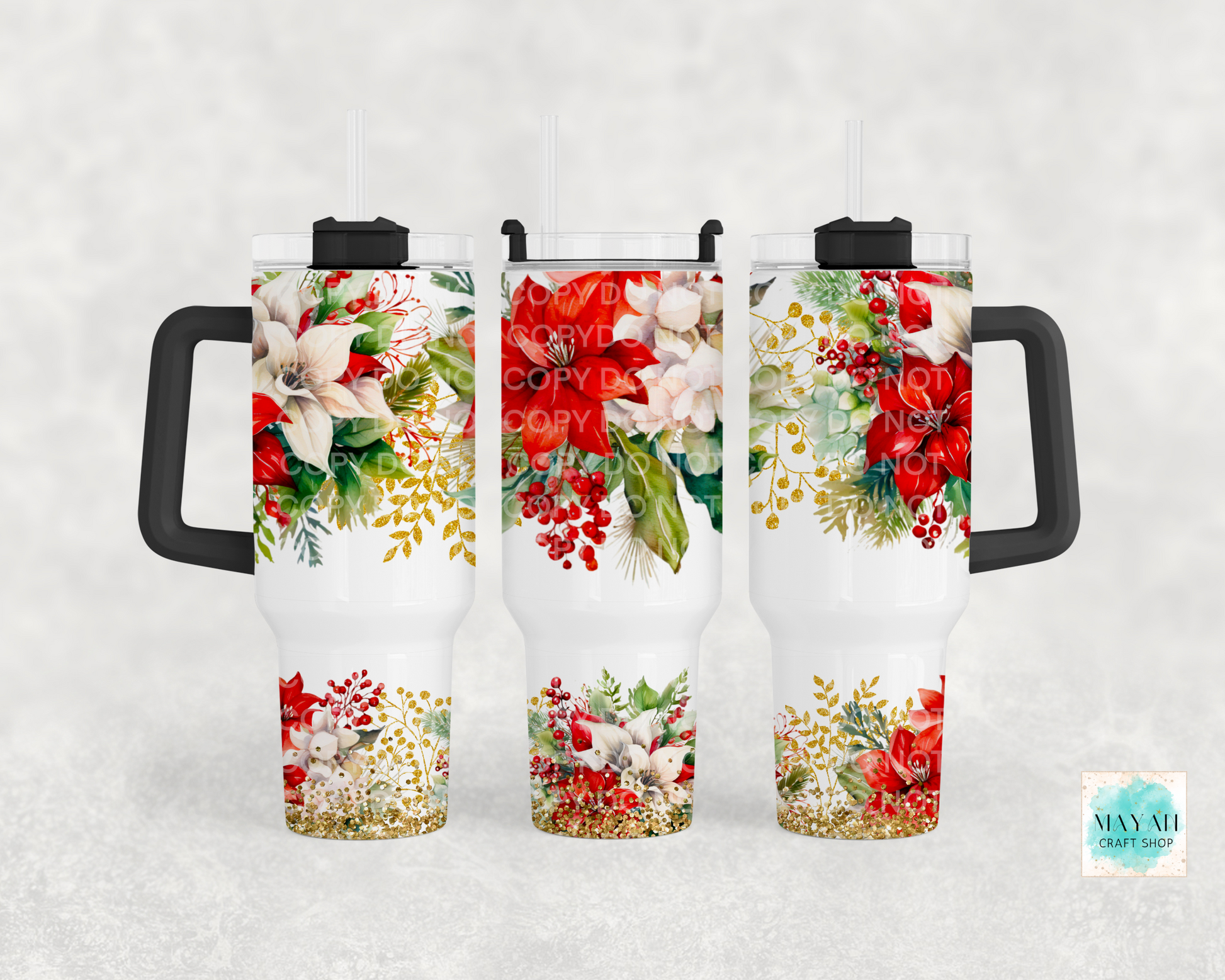 Poinsettias 40 oz tumbler. -Mayan Craft Shop