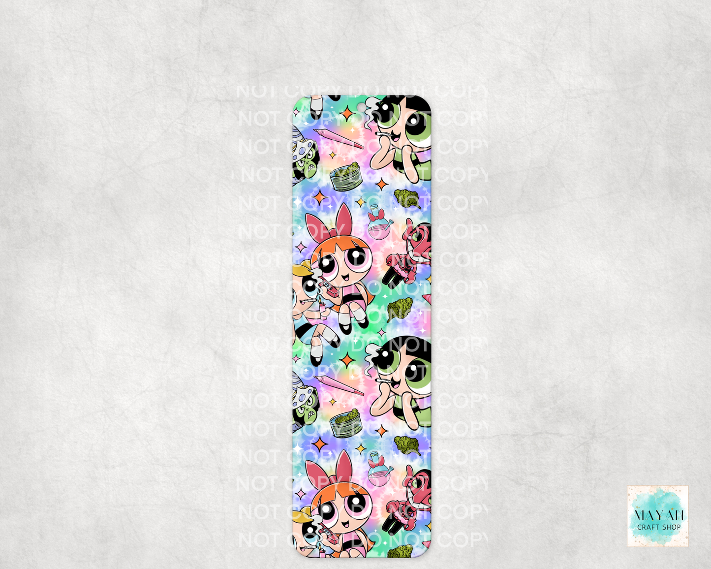 Bookmark with cartoon character design on a light gray background