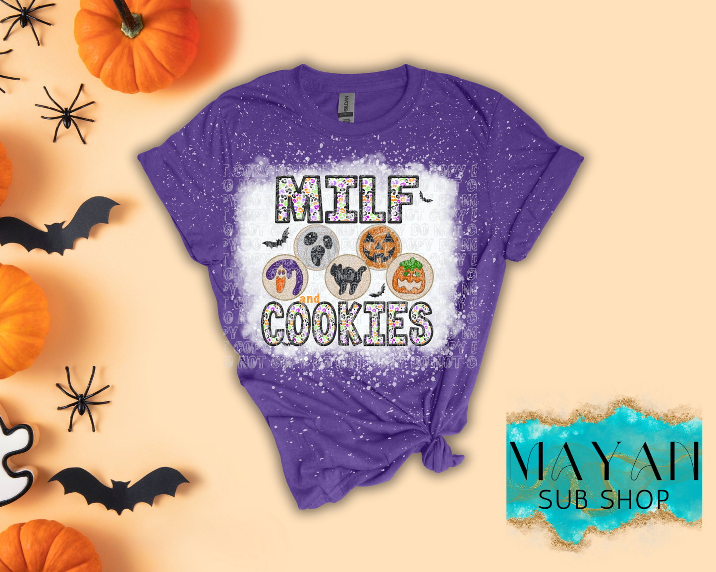 Milf and Cookies Halloween Bleached Shirt - Mayan Sub Shop