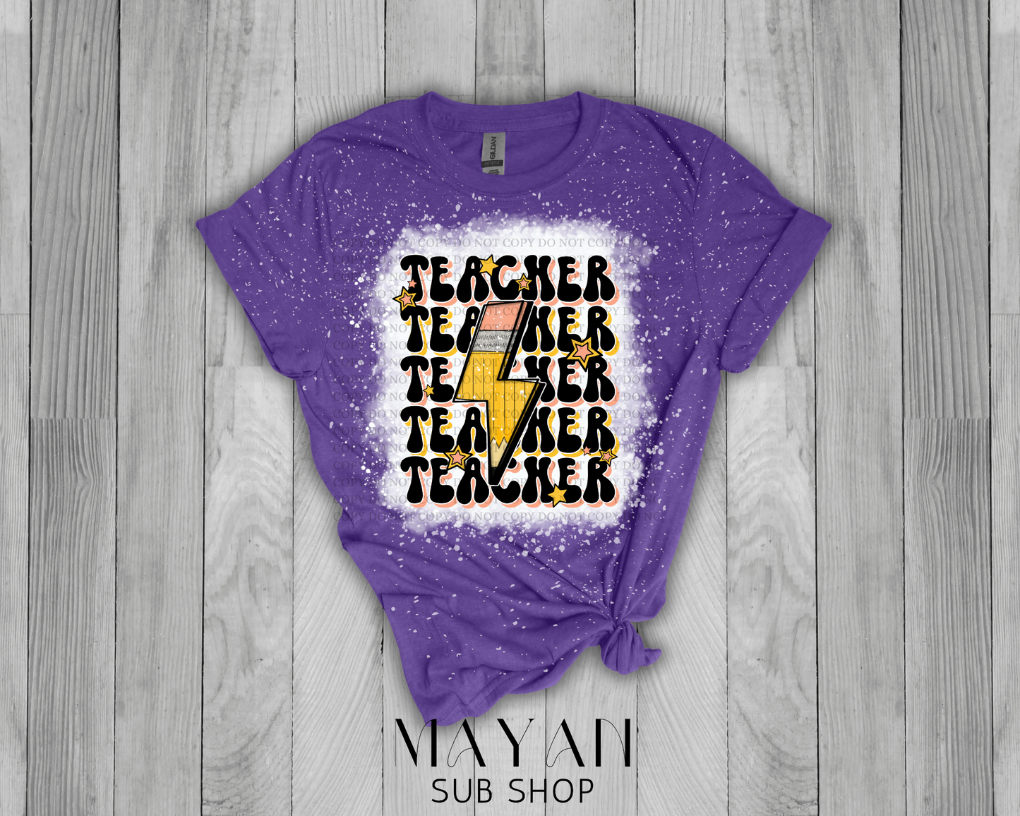 Teacher Stacked Retro Bleached Shirt - Mayan Sub Shop