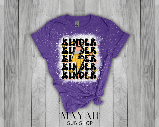 Kinder teacher retro in heather purple bleached shirt. - Mayan Sub Shop