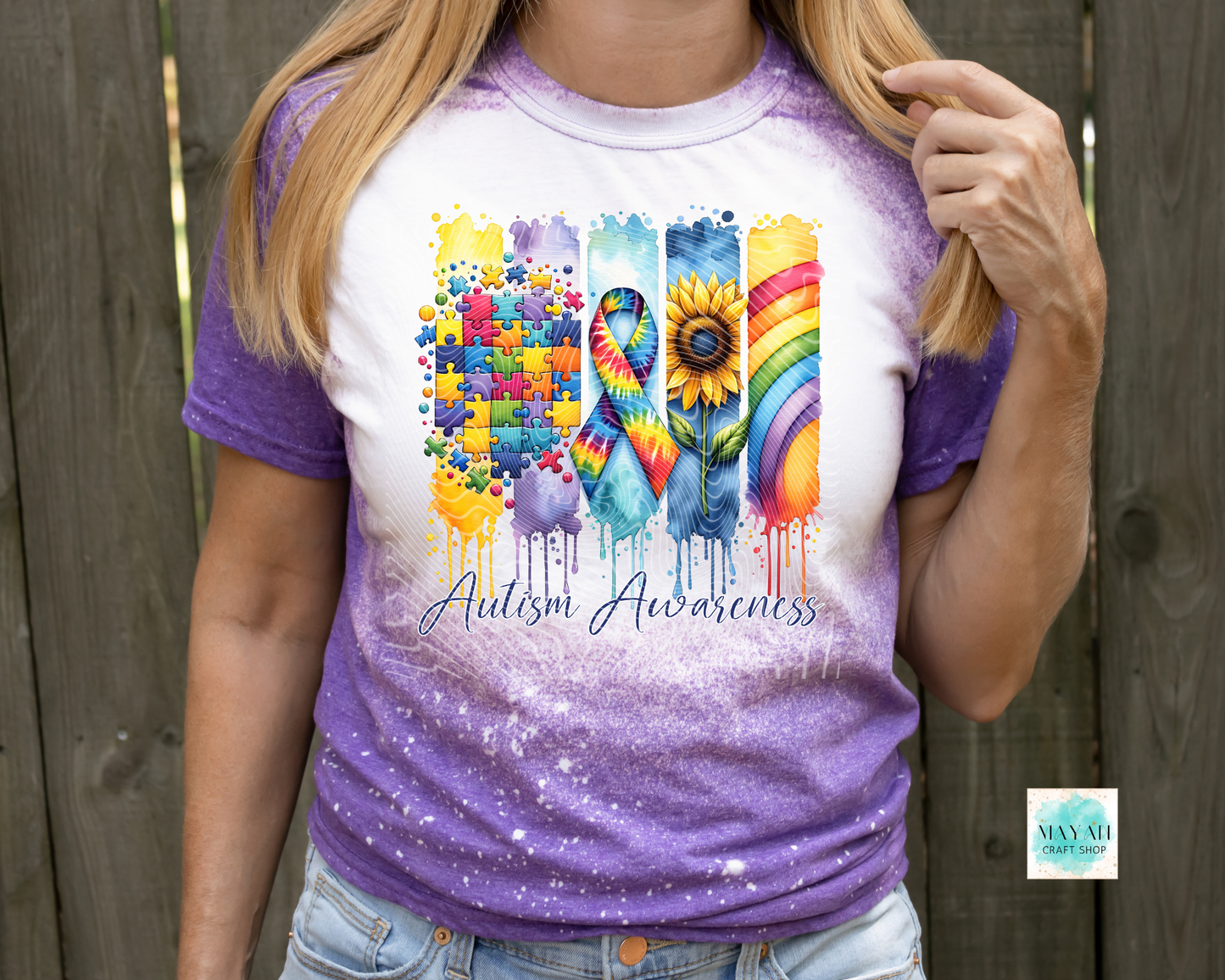 Autism awareness heather purple bleached tee. -Mayan Craft Shop