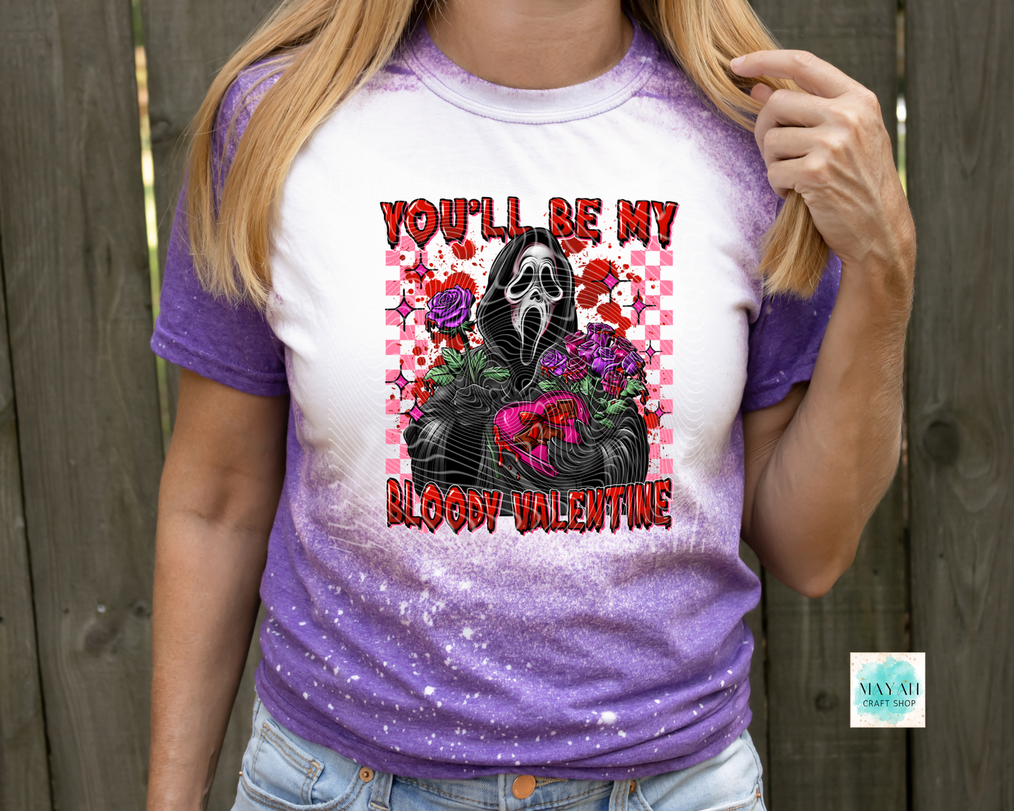 My bloody Valentine heather purple bleached shirt. -Mayan Craft Shop