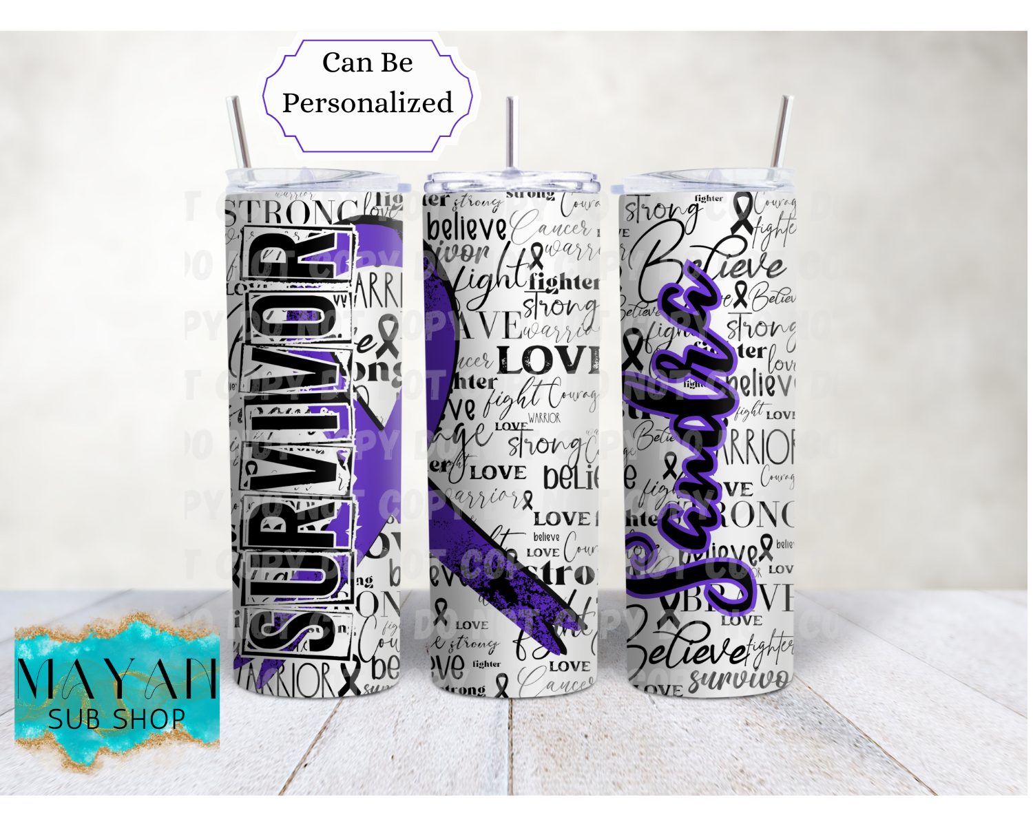 Purple Cancer Survivor Ribbon 20 oz. Skinny Tumbler - Mayan Sub Shop