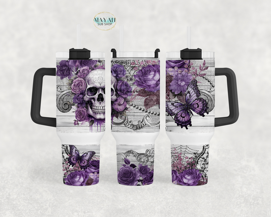 Purple skull 40 oz. tumbler with handle. -Mayan Sub Shop