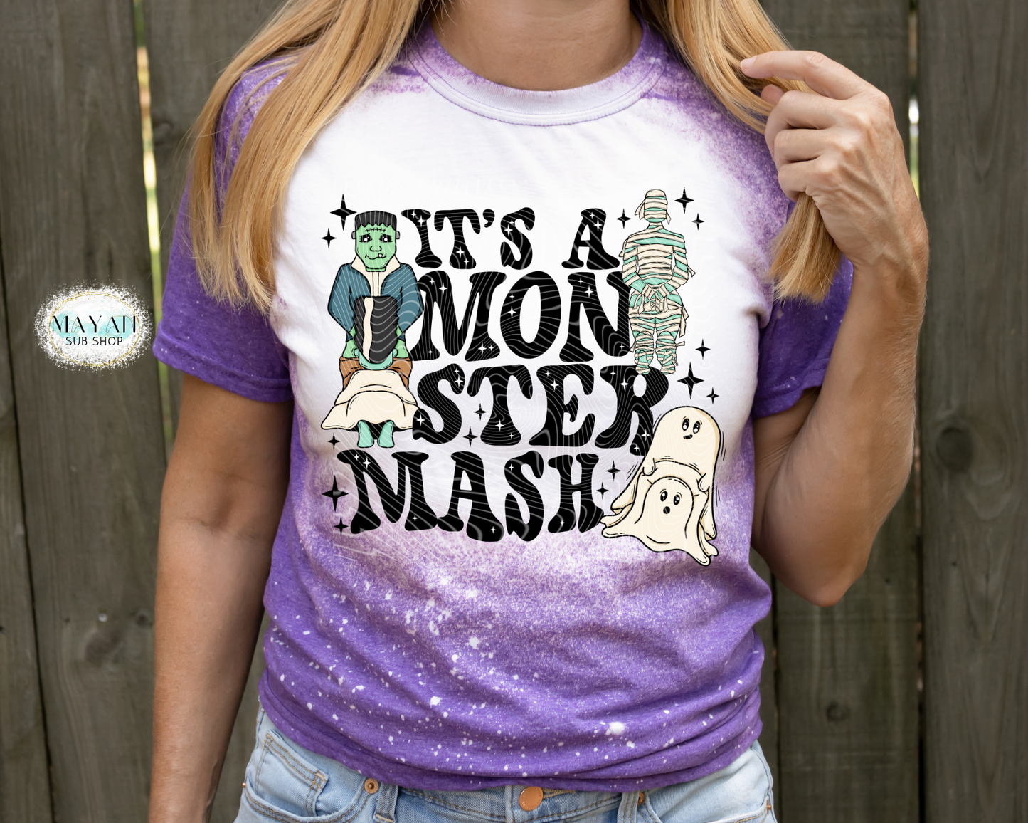 Monster mash heather purple bleached tee. -Mayan Sub Shop