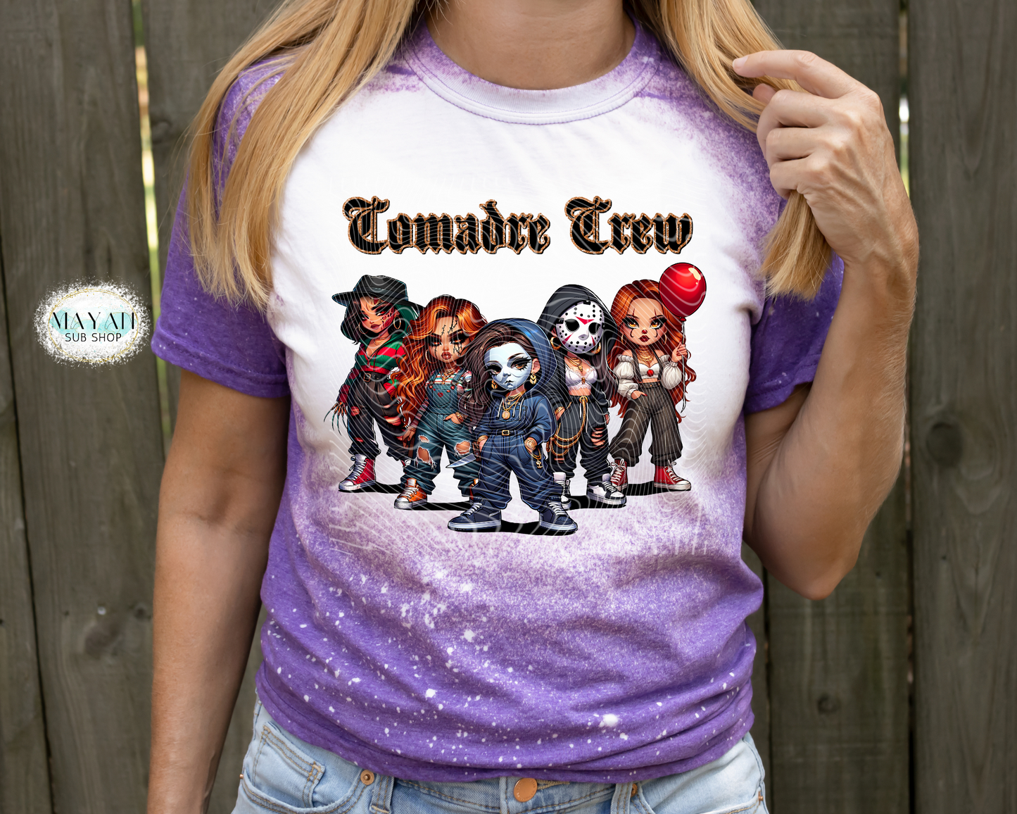 Comadre crew heather purple bleached tee. -Mayan Sub Shop