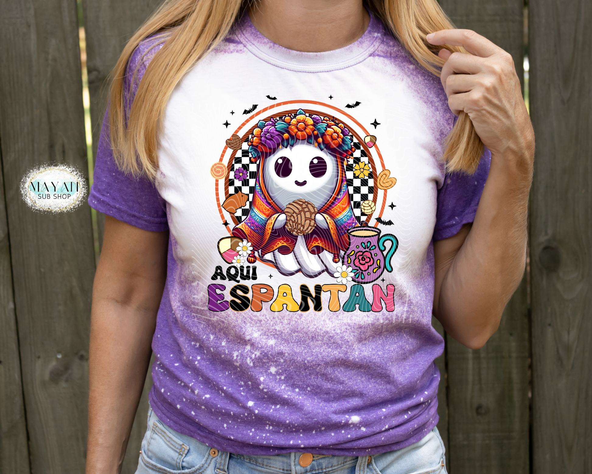 Aqui espantan heather purple bleached tee. -Mayan Sub Shop