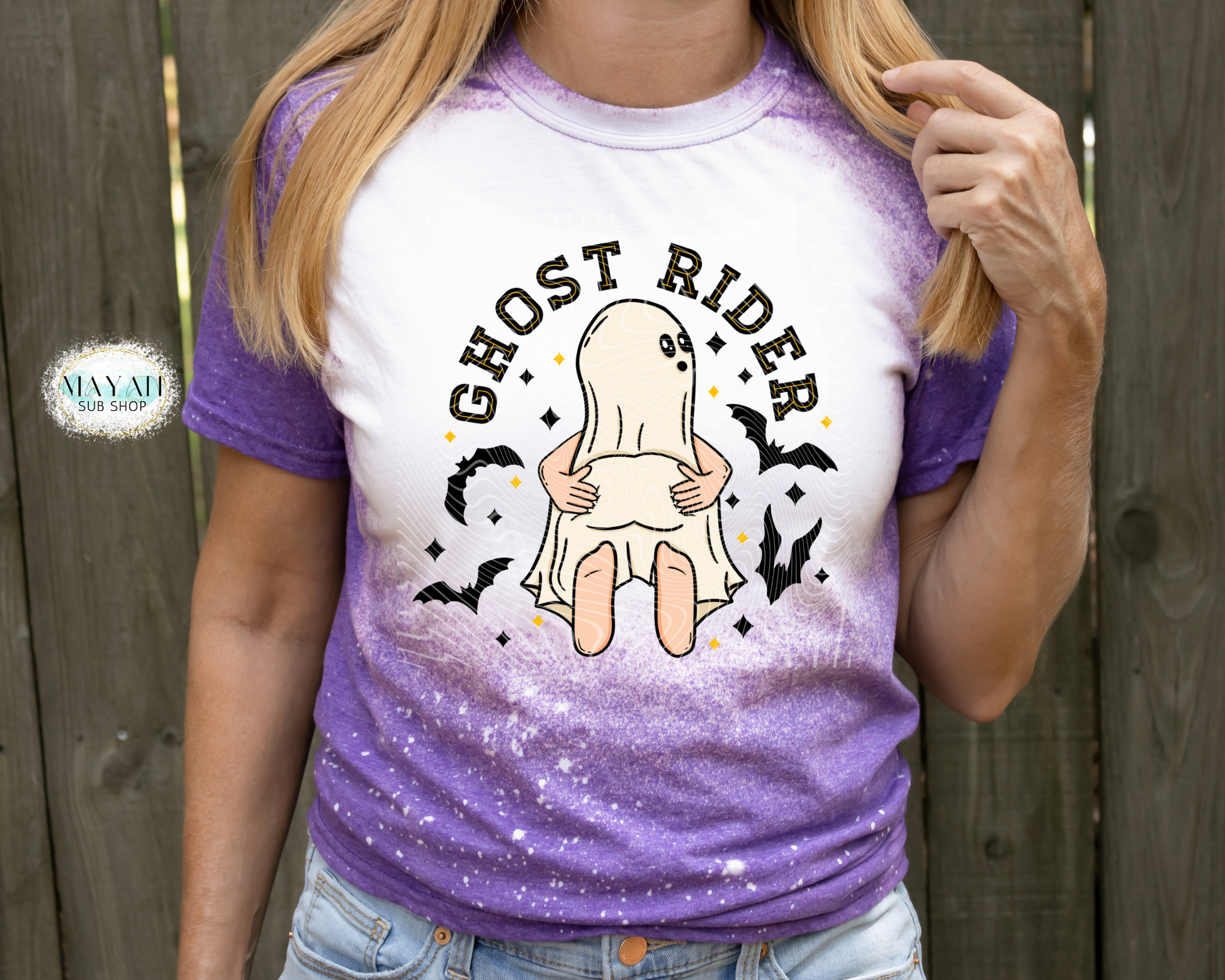 Ghost rider heather purple bleached tee. -Mayan Sub Shop