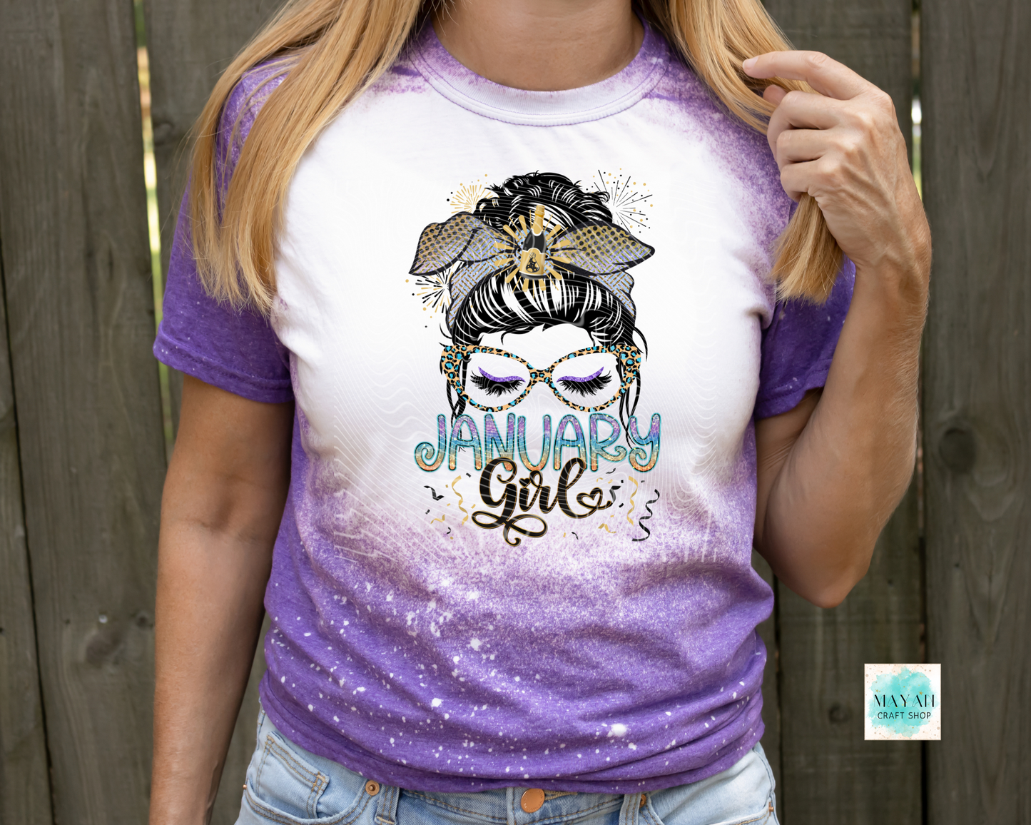 January girl heather purple bleached tee. -Mayan Craft Shop