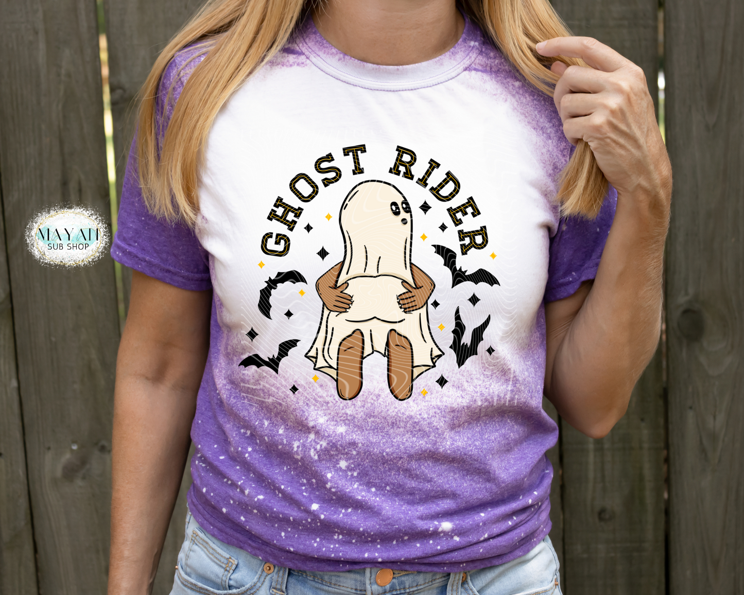 Ghost rider (dark) heather purple bleached tee. -Mayan Sub Shp