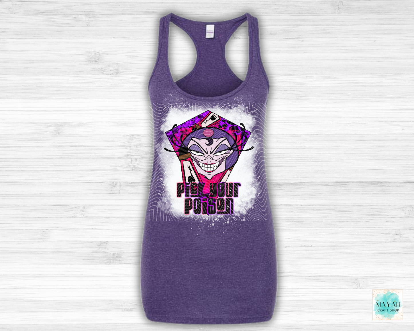 Purple tank top with a graphic design on a white background