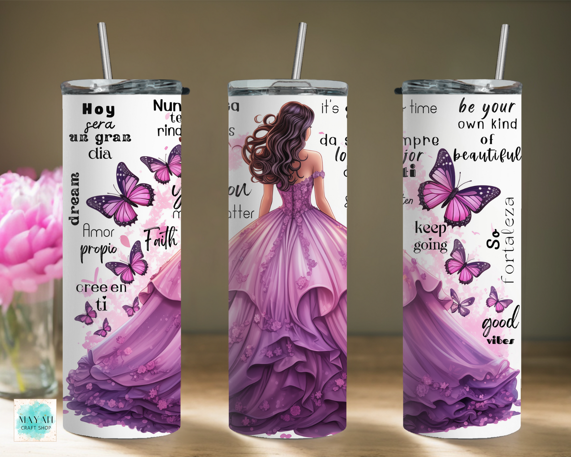Quinceanera lilac tumbler. -Mayan Craft Shop